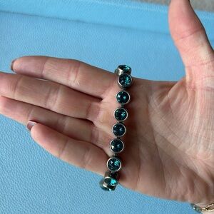 Touchstone crystal by Swarovski ice bracelet in oxidized silver with aquamarine